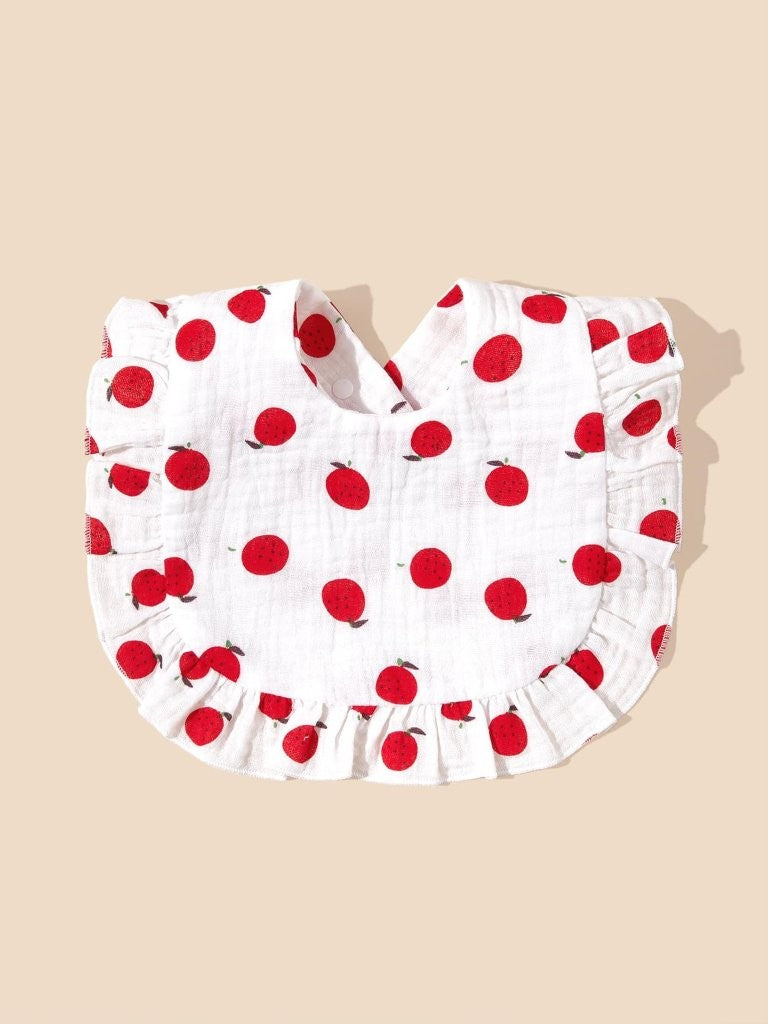 100% Cotton Stylish Ruffle Trim Bibs 2 Piece Cherry