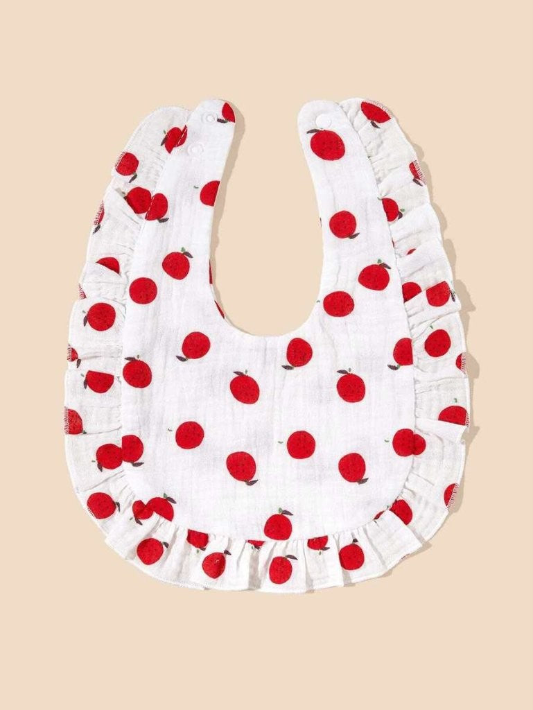 100% Cotton Stylish Ruffle Trim Bibs 2 Piece Cherry