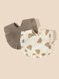 100% Cotton Stylish Ruffle Trim Bibs 2 Piece Teddy Bear
