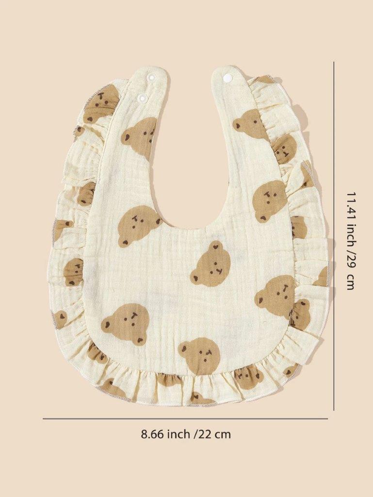 100% Cotton Stylish Ruffle Trim Bibs 2 Piece Teddy Bear