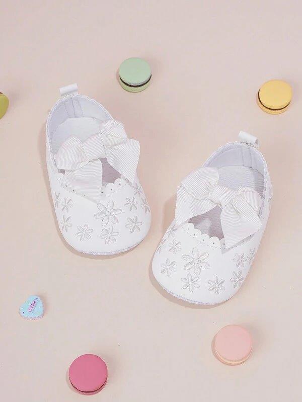 Baby White Flower Bow Flats