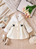 Baby Black Double Bow Fur Collar Coat Apricot