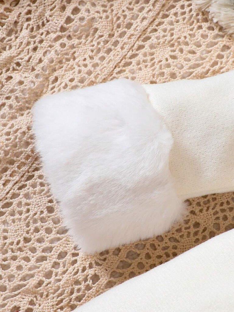 Baby Black Double Bow Fur Collar Coat Apricot