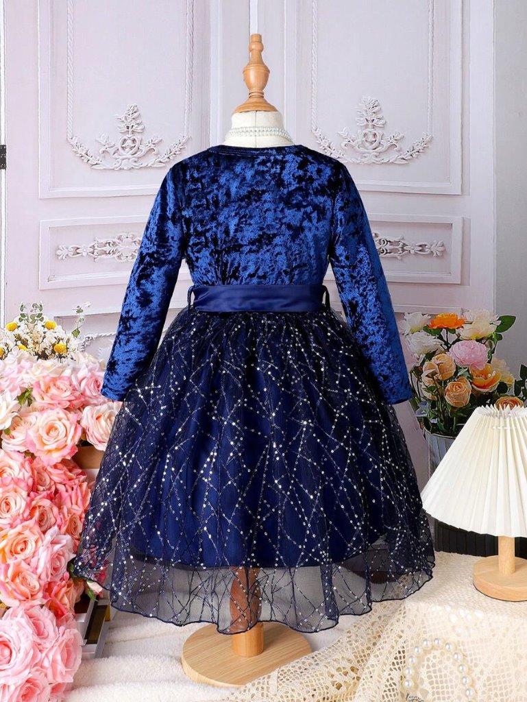Toddler Girls Velvet Sequin Belted Dress