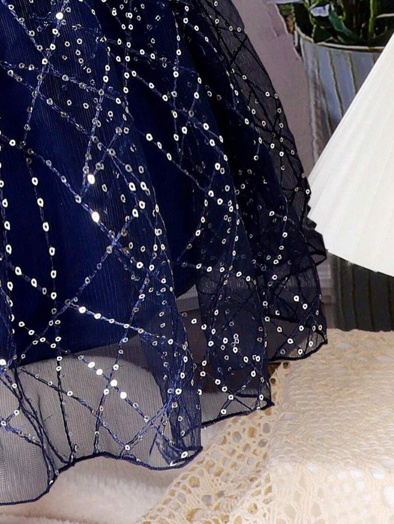 Toddler Girls Velvet Sequin Belted Dress