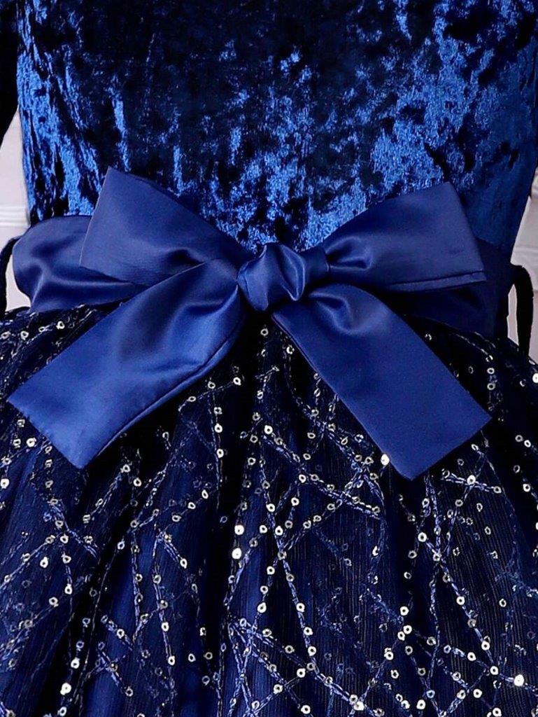 Toddler Girls Velvet Sequin Belted Dress