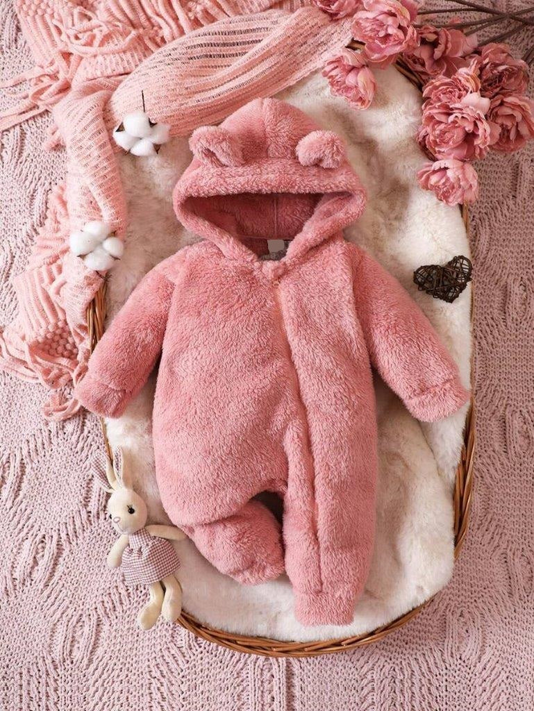Baby Pink 3D Ears Hooded Jumpsuit