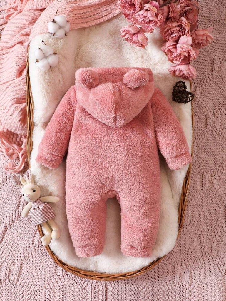 Baby Pink 3D Ears Hooded Jumpsuit