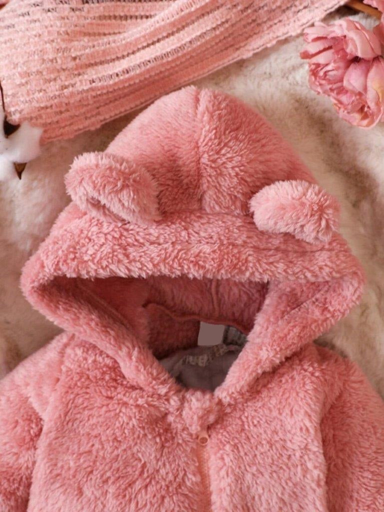 Baby Pink 3D Ears Hooded Jumpsuit