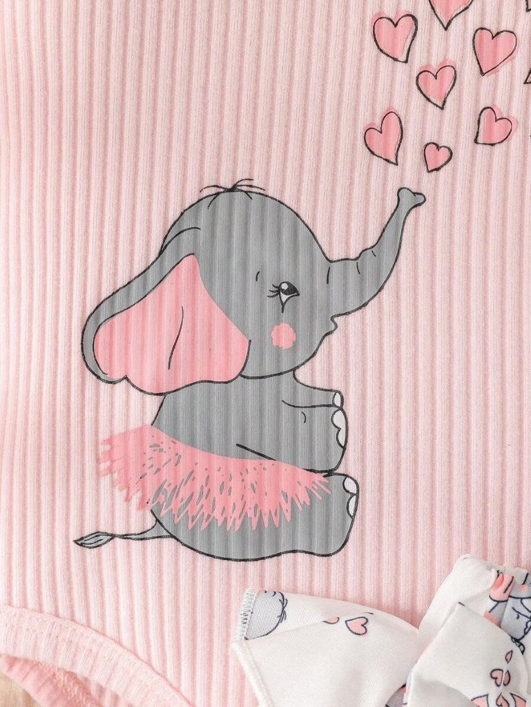 Baby Elephant Character Bodysuit With Pinafore Dress Set