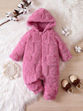 Baby Hot Pink Fluff Hooded Jumpsuit