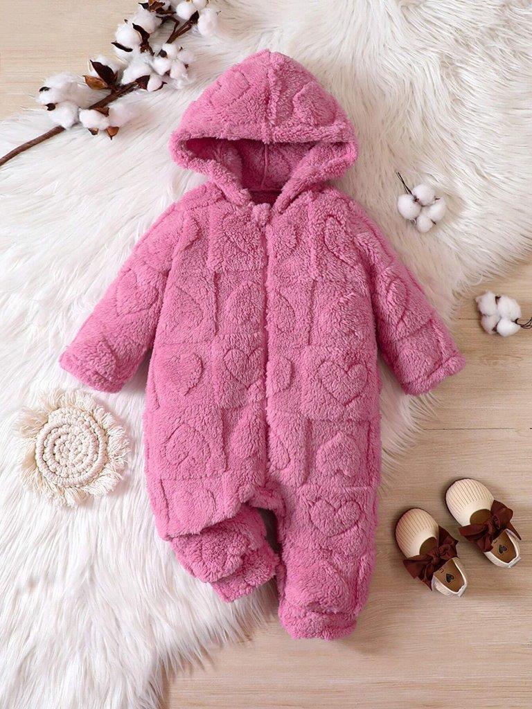 Baby Hot Pink Fluff Hooded Jumpsuit