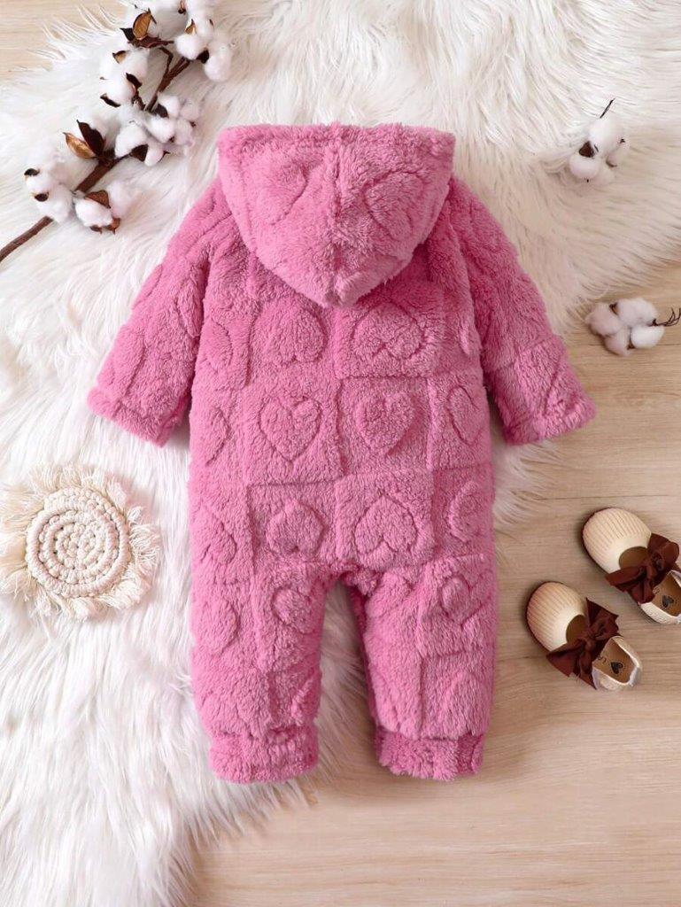 Baby Hot Pink Fluff Hooded Jumpsuit