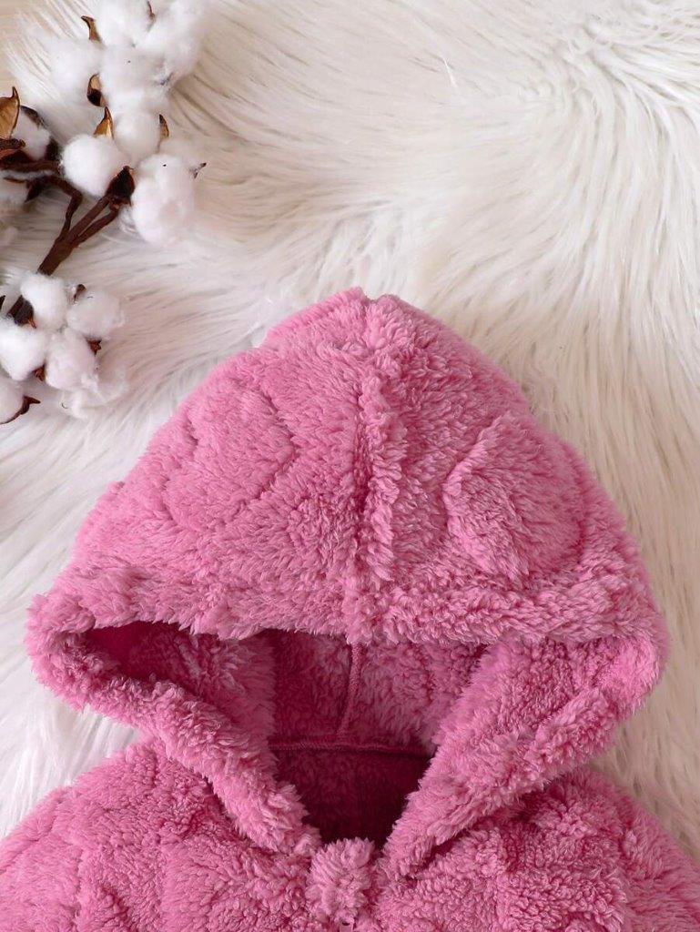 Baby Hot Pink Fluff Hooded Jumpsuit