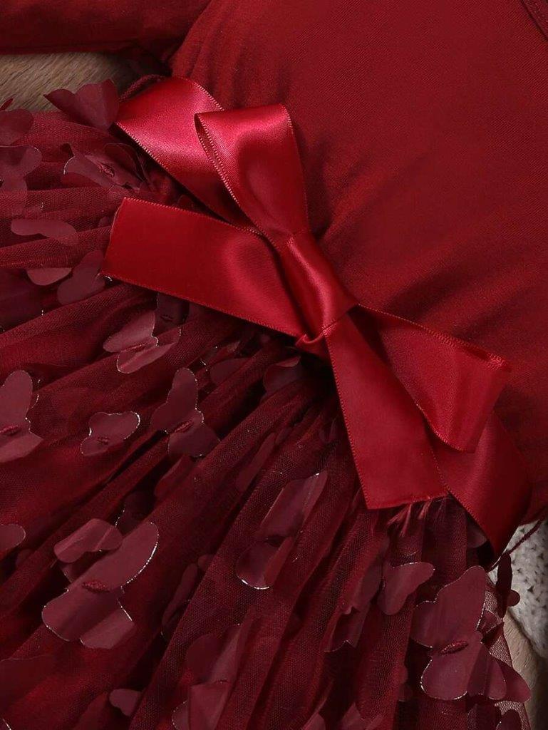 Toddler Girls Burgundy Ruffle Trim Belt Dress