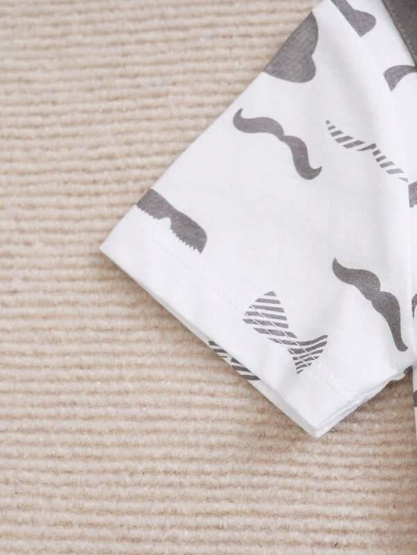 Bow Tie Moustache Print Baby Grow Grey