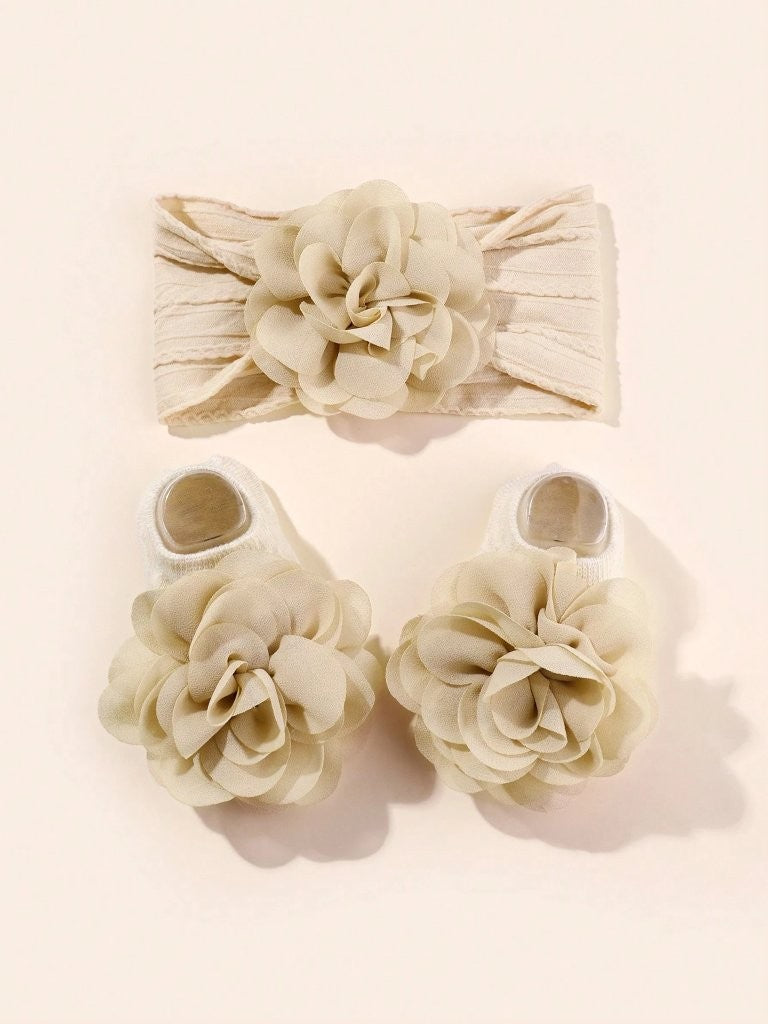 Baby Rose Ankle Bow Socks With Rose Headband Various Colours