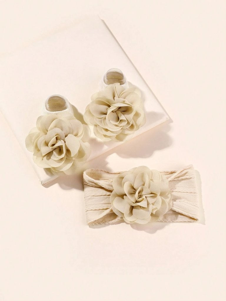 Baby Rose Ankle Bow Socks With Rose Headband Various Colours