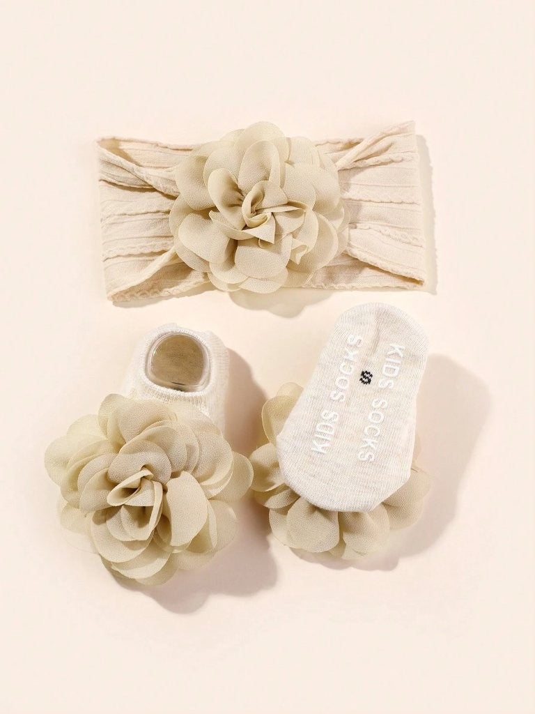 Baby Rose Ankle Bow Socks With Rose Headband Various Colours