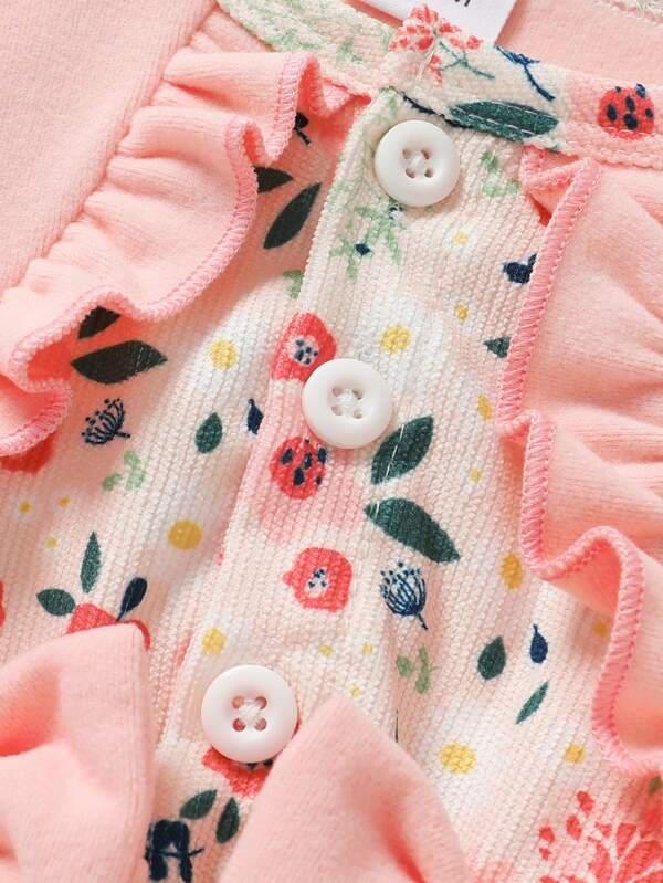 Baby Pink Double Bow Floral Dress Set