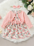 Baby Pink Double Bow Floral Dress Set