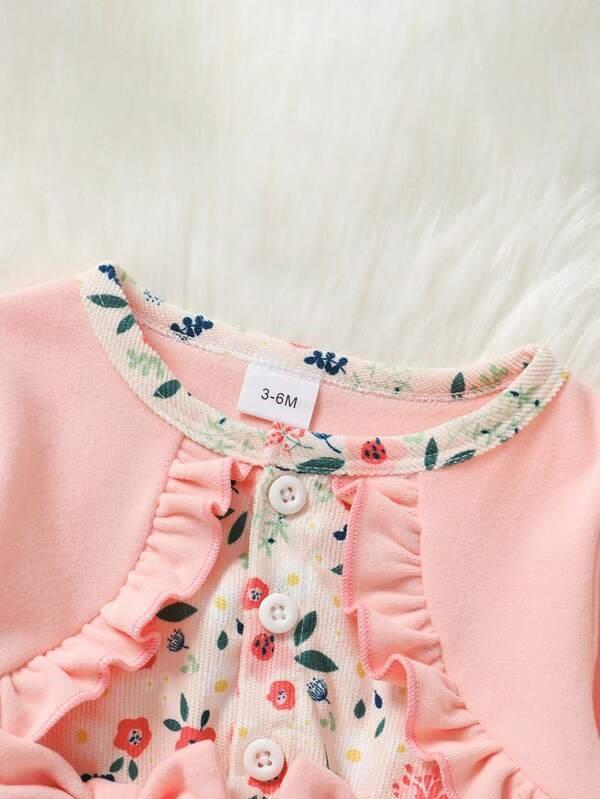 Baby Pink Double Bow Floral Dress Set