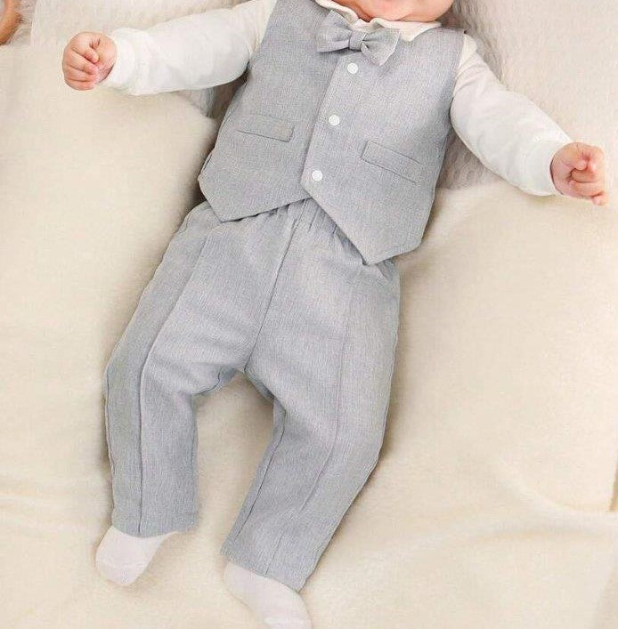 Baby 3 Piece Front Jacket Bow Tie Bodysuit And Pants Set