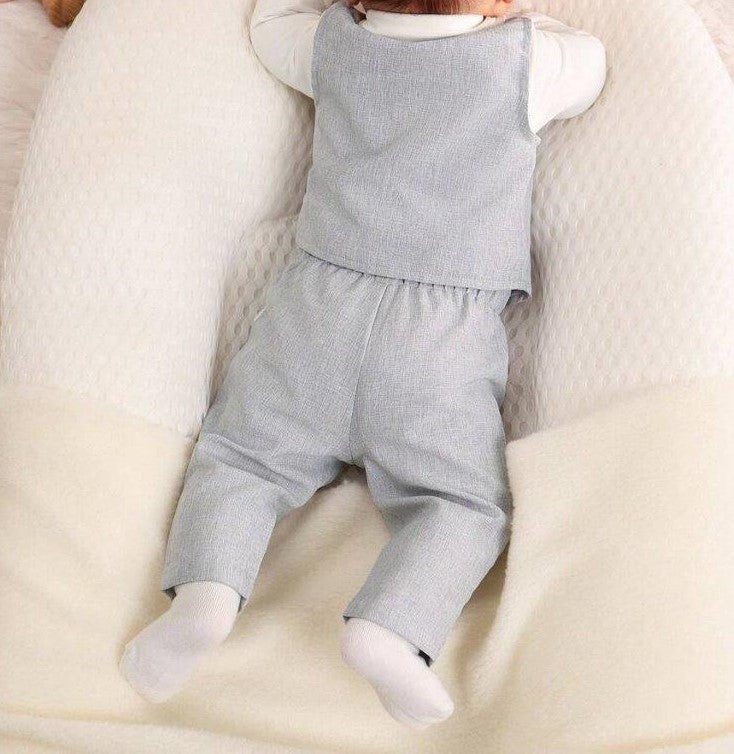 Baby 3 Piece Front Jacket Bow Tie Bodysuit And Pants Set