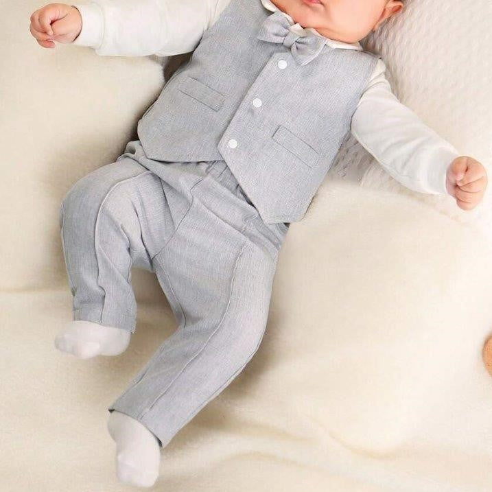 Baby 3 Piece Front Jacket Bow Tie Bodysuit And Pants Set