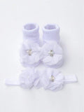 Baby White Flower Decor Socks With Headband 6-12 Months