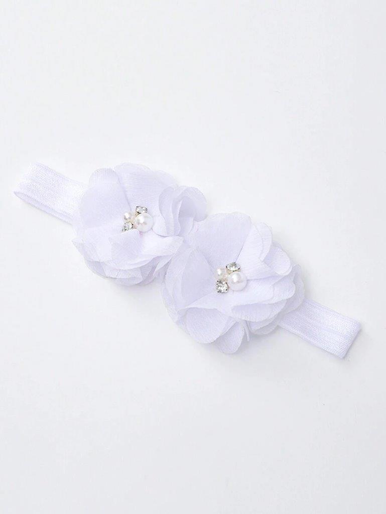 Baby White Flower Decor Socks With Headband 6-12 Months