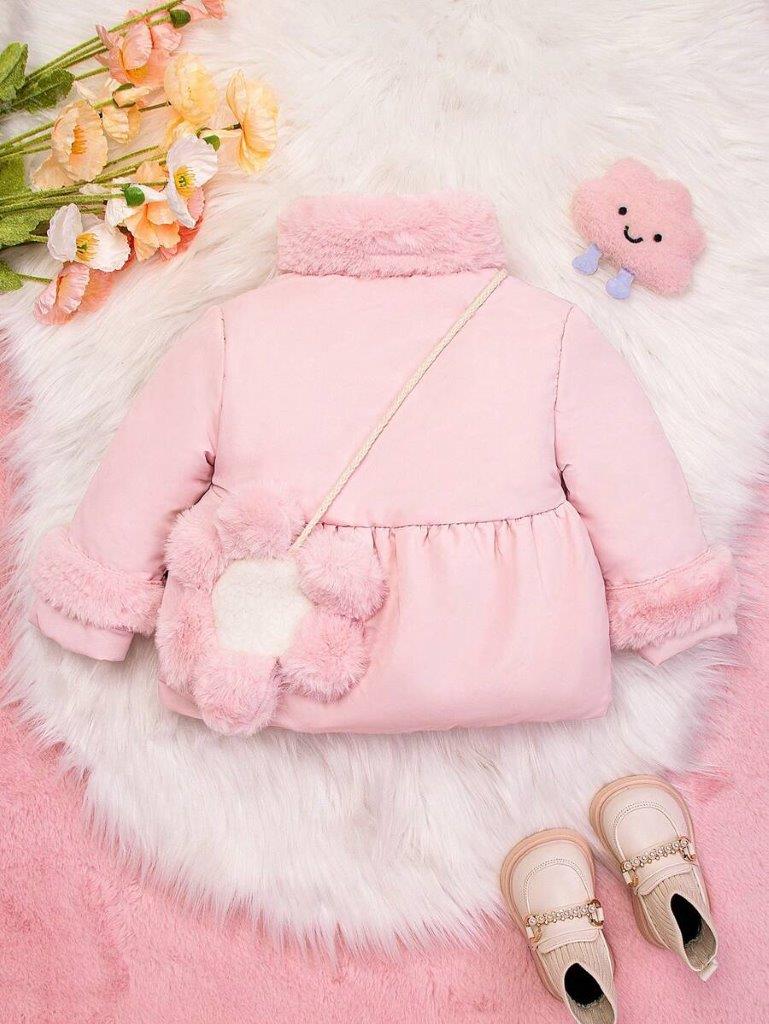 Baby Pink 3 Button Fluffy Coat