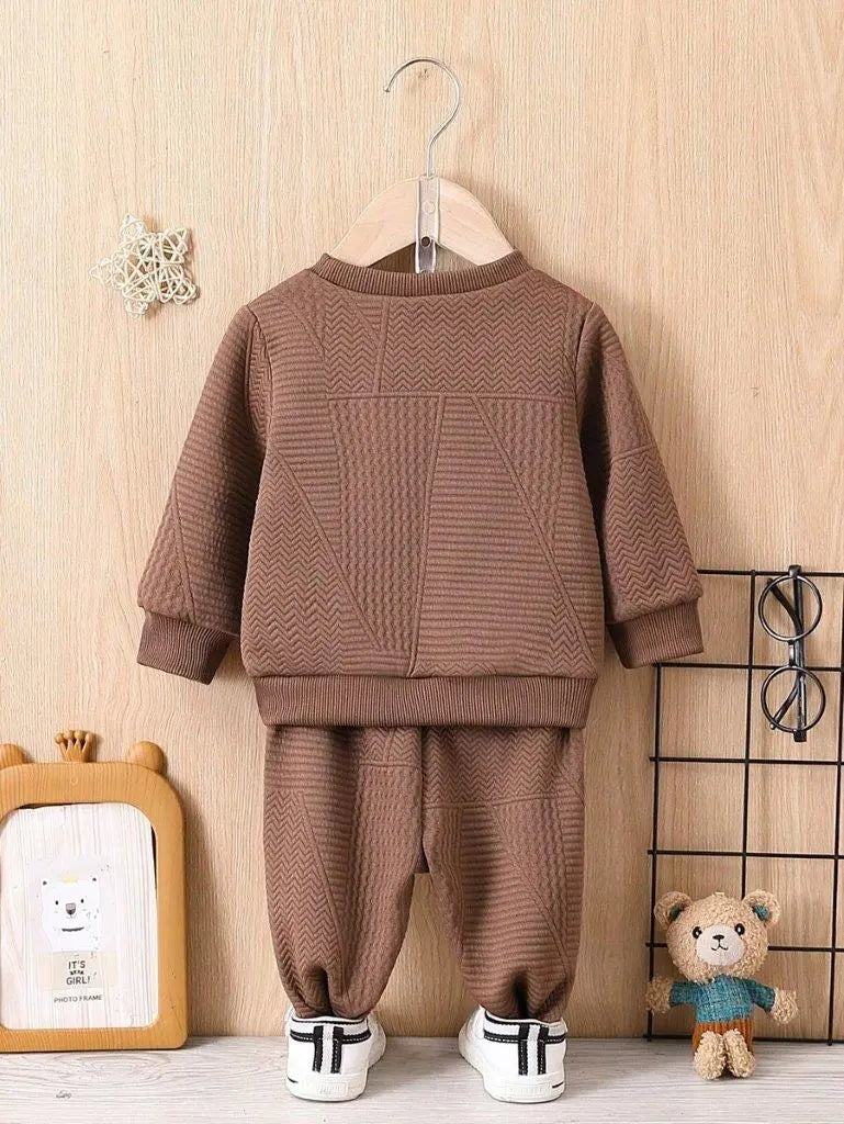 Baby Textured Pattern Sweatshirt And Pants Set Brown