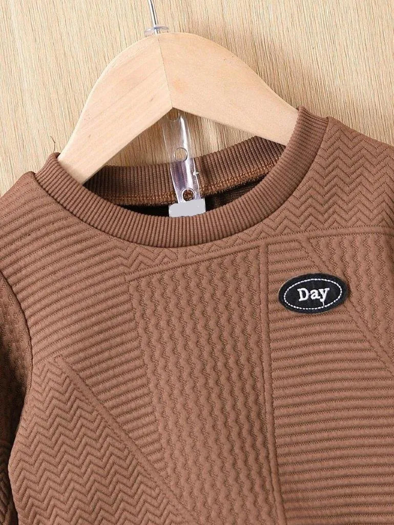 Baby Textured Pattern Sweatshirt And Pants Set Brown