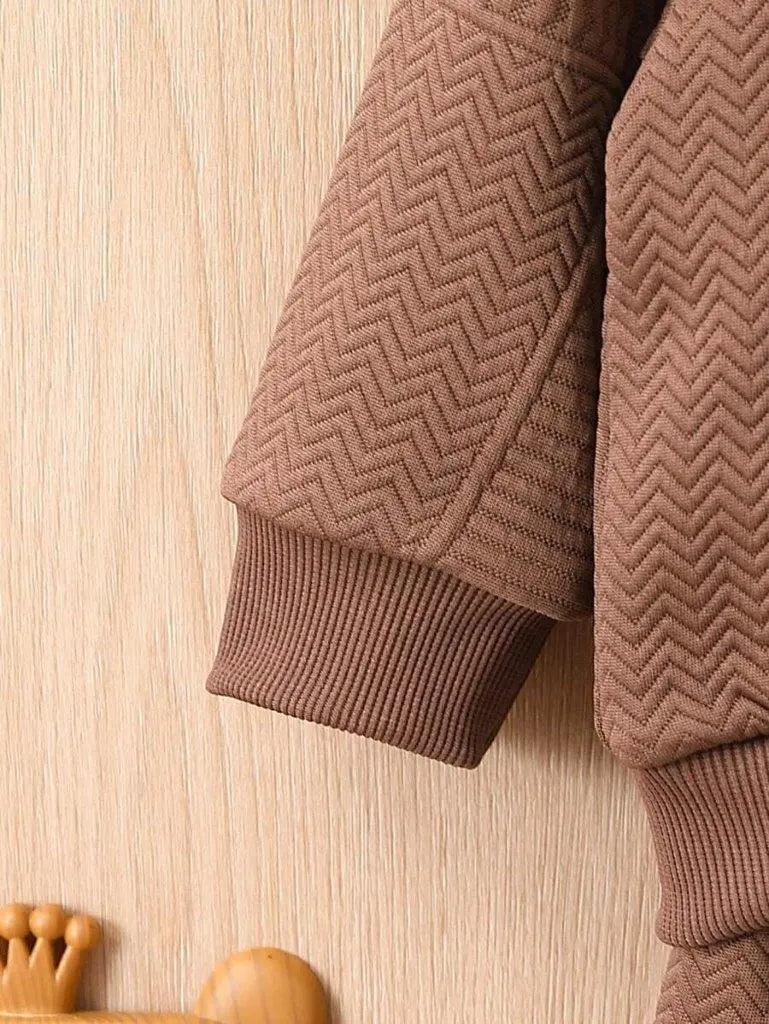 Baby Textured Pattern Sweatshirt And Pants Set Brown