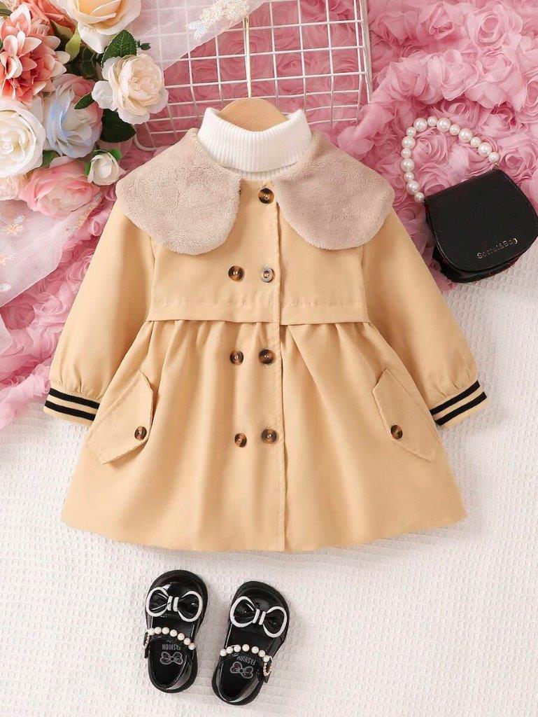 Baby Double Breasted Fur Collar Coat
