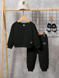 Baby Black Textured Sweatshirt And Pants Set