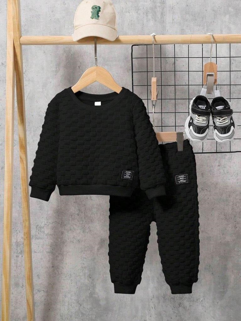 Baby Black Textured Sweatshirt And Pants Set