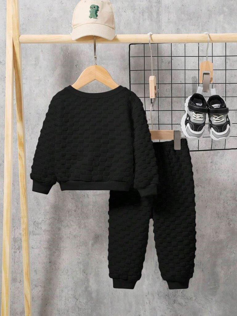 Baby Black Textured Sweatshirt And Pants Set
