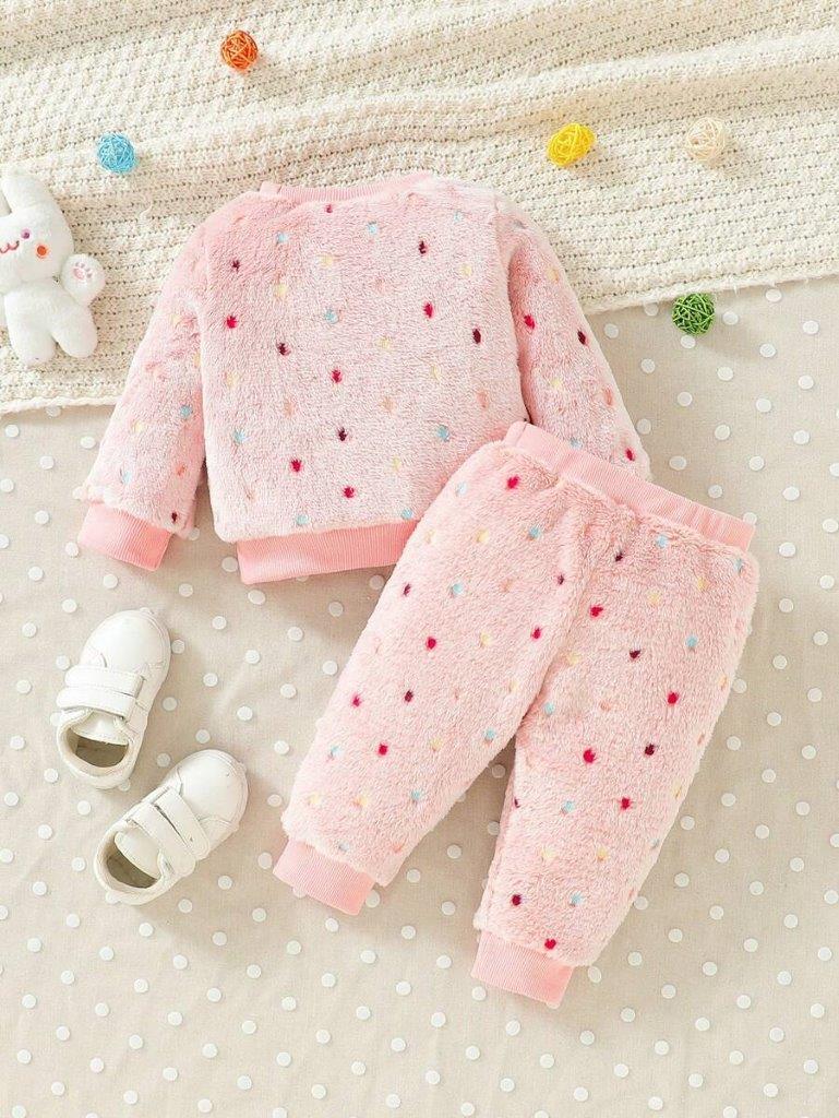 Baby Pink Polka Dot Pullover And Pants Set