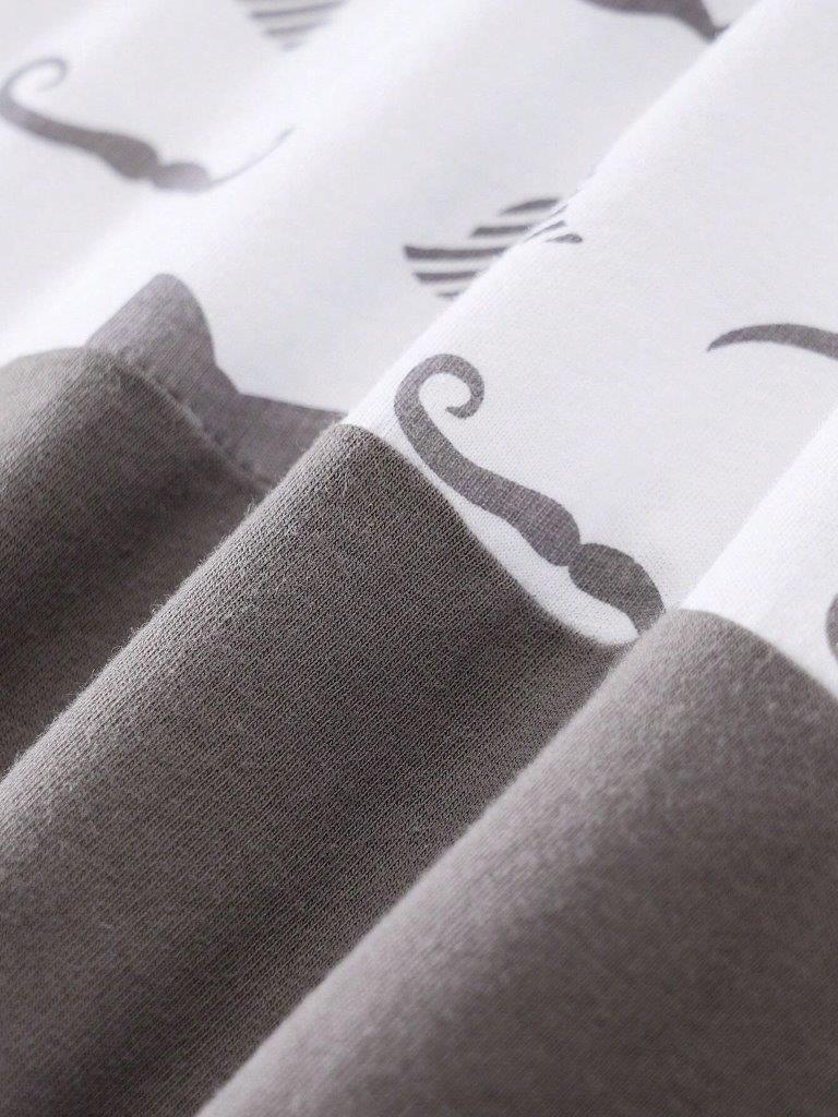 Bow Tie Moustache Print Baby Grow Grey