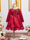 Toddler Girls Rose Pattern Puff Sleeve Dress