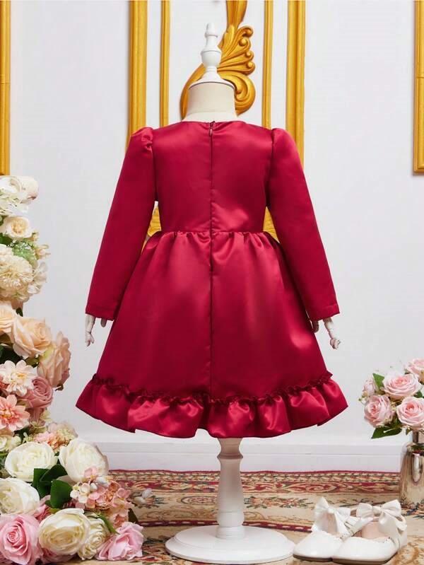 Toddler Girls Rose Pattern Puff Sleeve Dress