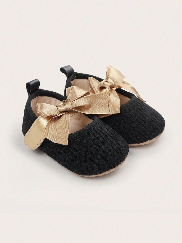 Baby Black Gold Bow Flats