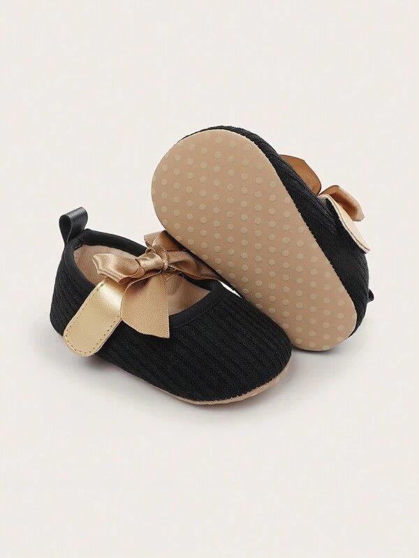 Baby Black Gold Bow Flats