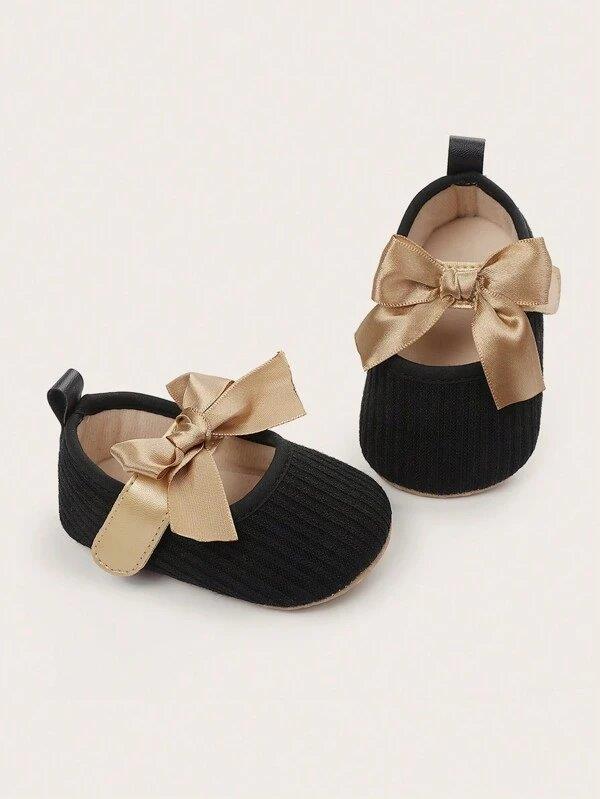 Baby Black Gold Bow Flats