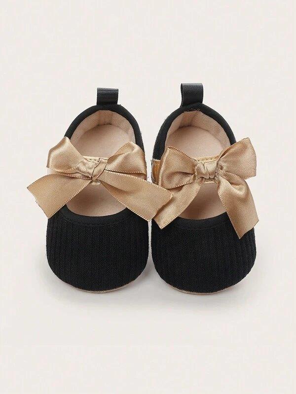 Baby Black Gold Bow Flats