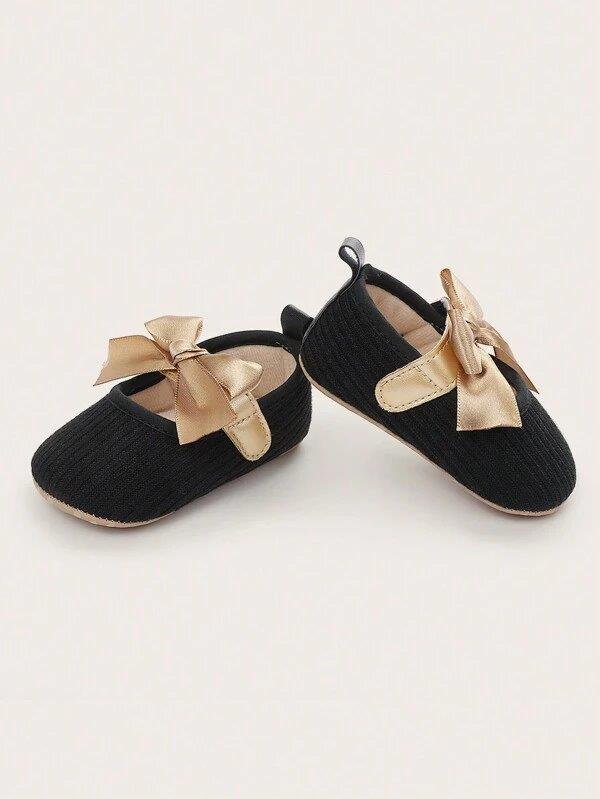 Baby Black Gold Bow Flats