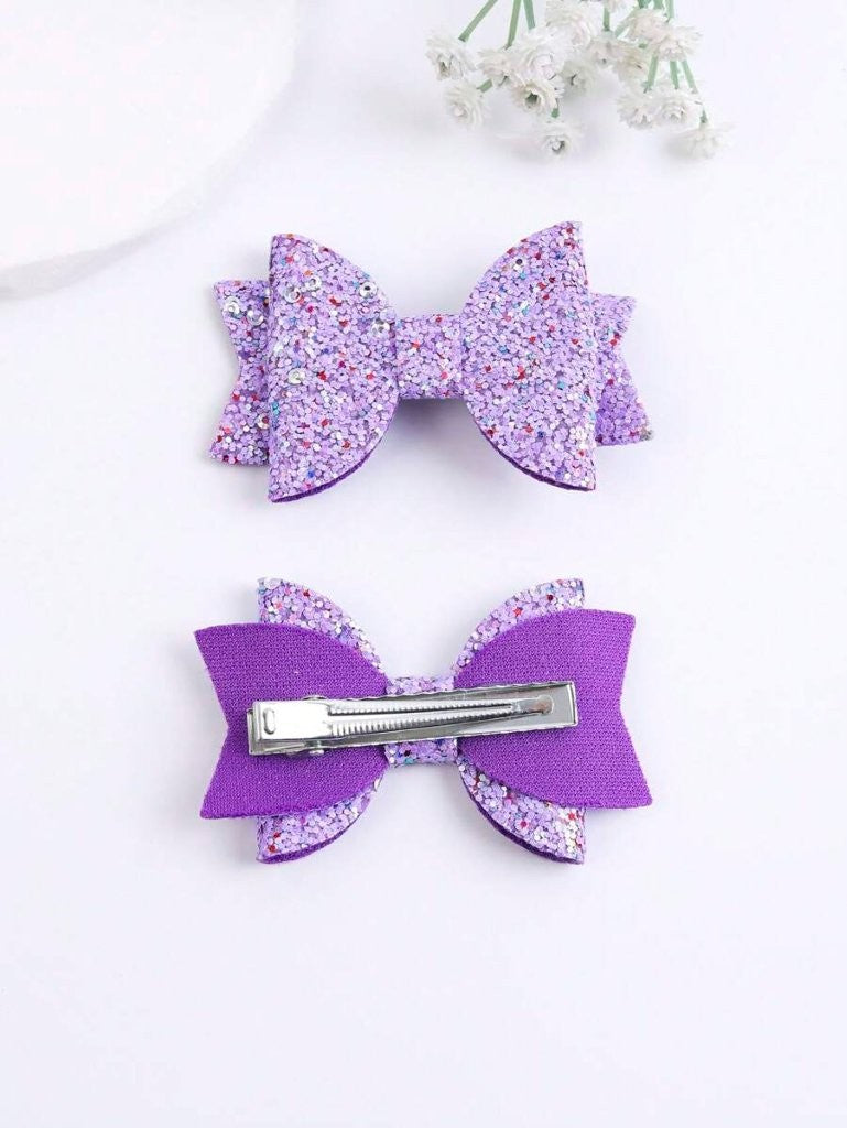 2 Piece Glitter Purple Bow Hair Clips