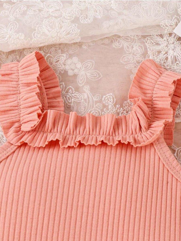 Baby Ruffle Trim Cami Bodysuit And Shorts Set